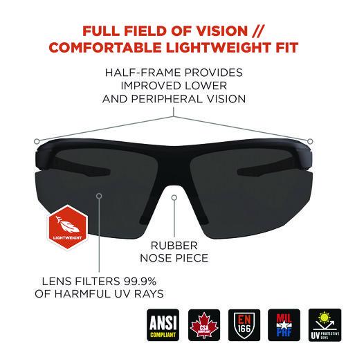 Picture of Skullerz SKOLL Anti-Scratch/Anti-Fog Safety Glasses, Matte Black Nylon Impact Frame, Smoke Polycarbonate Lens