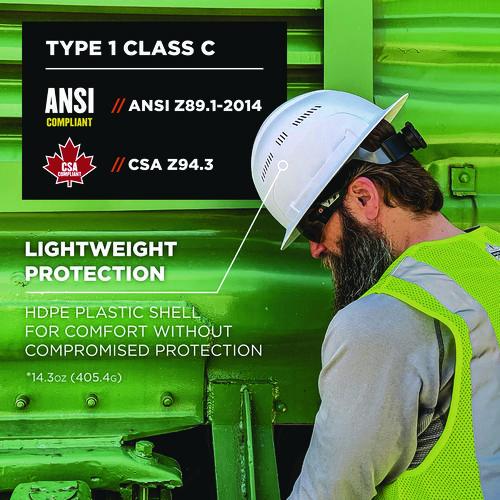 Picture of Skullerz 8968 Class C Lightweight Full Brim Hard Hat, Adjustable Venting, 6-Point Rachet Suspension, White