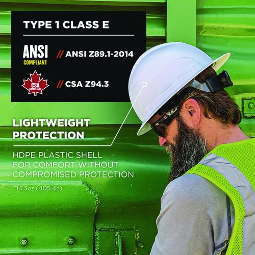 Picture of Skullerz 8969 Class E Lightweight Full Brim Hard Hat, 6-Point Rachet Suspension, White
