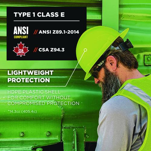Picture of Skullerz 8969 Class E Lightweight Full Brim Hard Hat, 6-Point Rachet Suspension, Lime