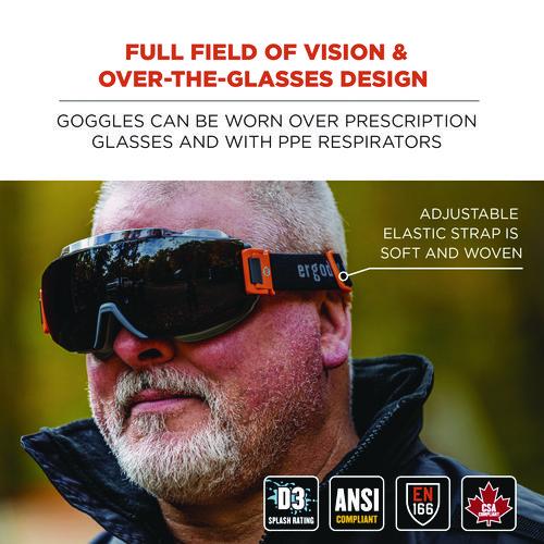 Picture of Skullerz MODI OTG Anti-Scratch and Enhanced Anti-Fog Safety Goggles with Elastic Strap, Smoke Lens