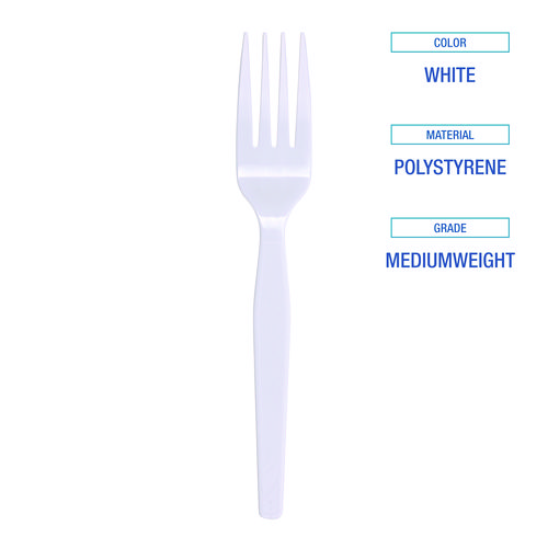 Picture of Mediumweight Polystyrene, Fork, White, 10 Boxes of 100/Carton