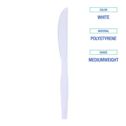 Picture of Mediumweight Polystyrene Cutlery, Knife, White, 10 Boxes of 100/Carton