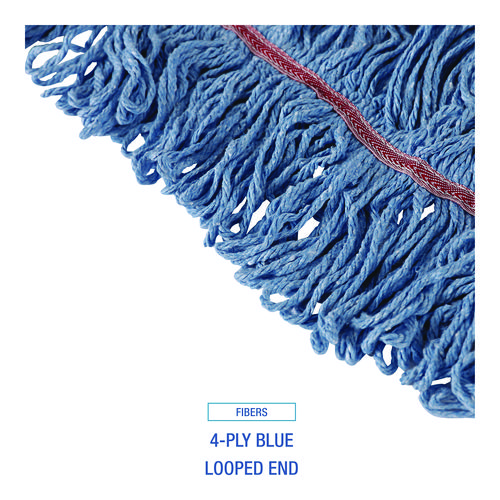 Picture of Cotton Mop Heads, Cotton/Synthetic, Large, Looped End, Wideband, Blue, 12/CT