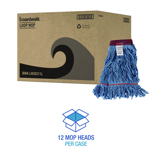 Picture of Cotton Mop Heads, Cotton/Synthetic, Large, Looped End, Wideband, Blue, 12/CT