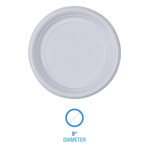 Picture of Hi-Impact Plastic Dinnerware, Plate, 9" dia, White, 500/Carton