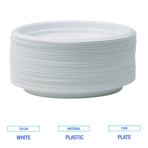 Picture of Hi-Impact Plastic Dinnerware, Plate, 9" dia, White, 500/Carton