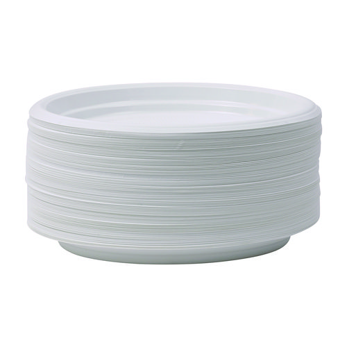 Picture of Hi-Impact Plastic Dinnerware, Plate, 9" dia, White, 500/Carton