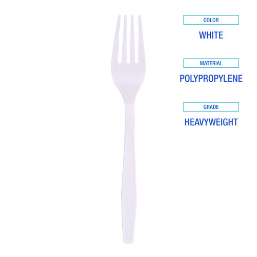 Picture of Heavyweight Polypropylene Cutlery, Fork, White, 1000/Carton