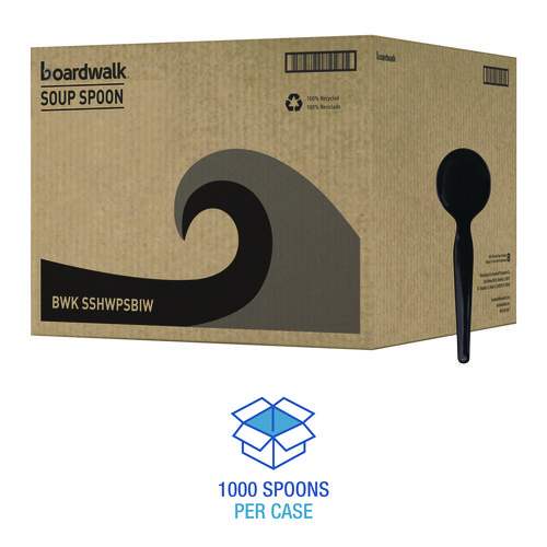 Picture of Heavyweight Wrapped Polystyrene Cutlery, Soup Spoon, Black, 1,000/Carton