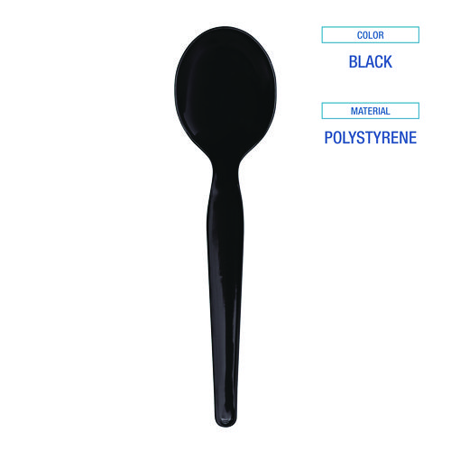 Picture of Heavyweight Wrapped Polystyrene Cutlery, Soup Spoon, Black, 1,000/Carton