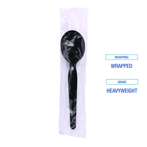 Picture of Heavyweight Wrapped Polystyrene Cutlery, Soup Spoon, Black, 1,000/Carton