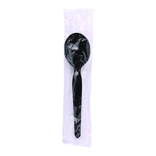 Picture of Heavyweight Wrapped Polystyrene Cutlery, Soup Spoon, Black, 1,000/Carton