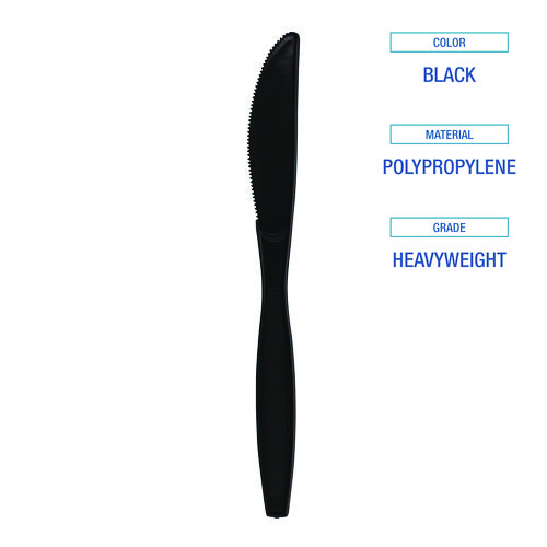 Picture of Heavyweight Polypropylene Cutlery, Knife, Black, 1000/Carton