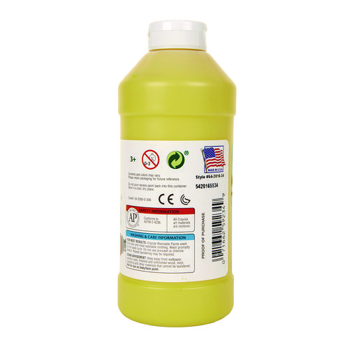 Picture of Washable Paint, Yellow, 16 oz Bottle