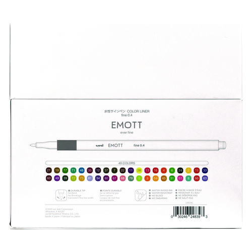 Picture of EMOTT ever fine Porous Point Pen, Stick, Fine 0.4 mm, Assorted Ink Colors, White Barrel, 40/Pack