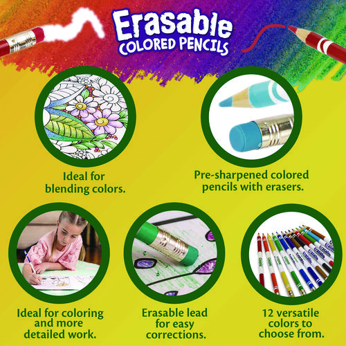 Picture of Erasable Color Pencil Set, 3.3 mm, 2B, Assorted Lead and Barrel Colors, Dozen