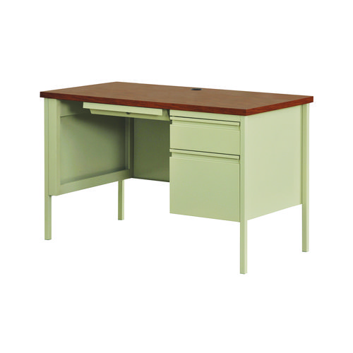 Picture of Single Pedestal Steel Desk, 45" x 24" x 29.5", Cherry/Putty