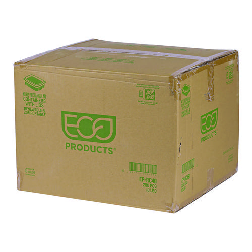 Picture of Renewable and Compostable Rectangular Deli Containers, 48 oz, 8 x 6 x 2, Clear, Plastic, 50/Pack, 4 Packs/Carton