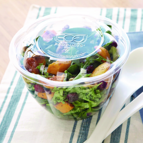 Picture of Renewable and Compostable Lids, Fits 24, 32 and 48 oz Salad Bowls, Clear, Plastic, 300/Carton