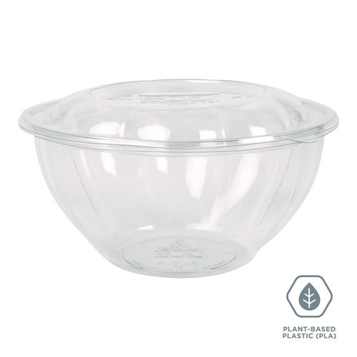 Picture of Renewable and Compostable Salad Bowls with Lids, 32 oz, Clear, Plastic, 50/Pack, 3 Packs/Carton