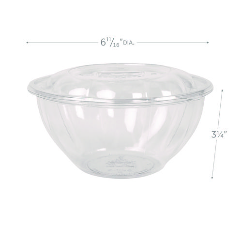 Picture of Renewable and Compostable Salad Bowls with Lids, 32 oz, Clear, Plastic, 50/Pack, 3 Packs/Carton