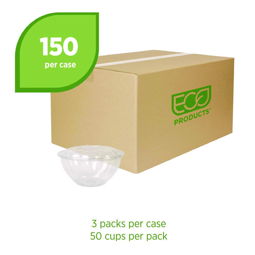 Picture of Renewable and Compostable Salad Bowls with Lids, 32 oz, Clear, Plastic, 50/Pack, 3 Packs/Carton