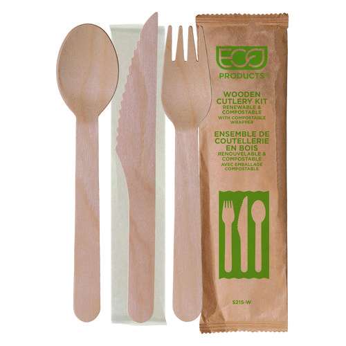 Picture of Wood Cutlery, Fork/Knife/Spoon/Napkin, Natural, 500/Carton