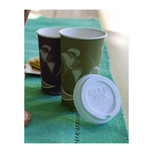 Picture of EcoLid 25% Recycled Content Hot Cup Lid, White, Fits 10 oz to 20 oz Cups, 100/Pack, 10 Packs/Carton