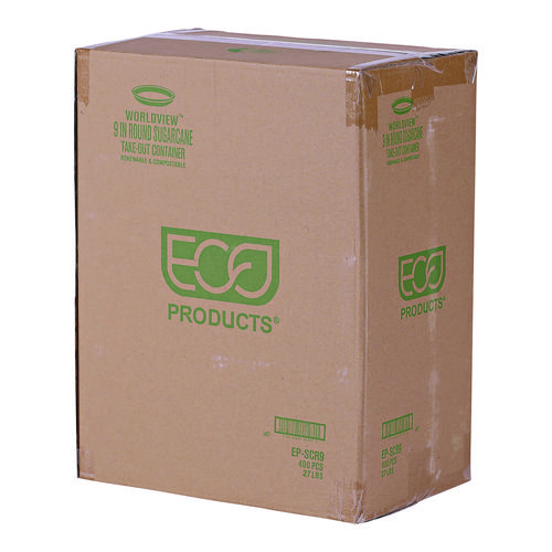 Picture of WorldView Renewable Molded Fiber Containers, 9" Diameter x 1.4"h, White, 400/Carton