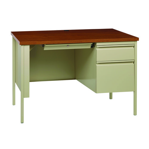 Picture of Single Pedestal Steel Desk, 45" x 24" x 29.5", Cherry/Putty