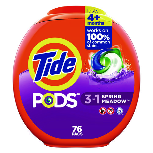 Picture of PODS Laundry Detergent, Spring Meadow, 66 oz Tub, 76 Pacs/Tub, 4 Tubs/Carton