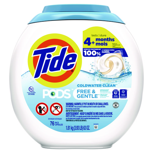 Picture of PODS Laundry Detergent, Free and Gentle, 63 oz Tub, 76 Pacs/Tub, 4 Tubs/Carton