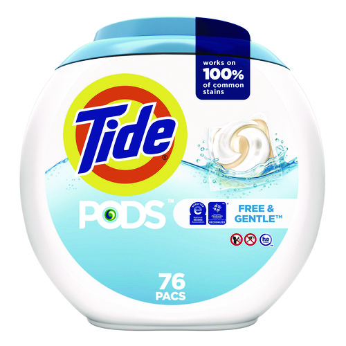 Picture of PODS Laundry Detergent, Free and Gentle, 63 oz Tub, 76 Pacs/Tub, 4 Tubs/Carton