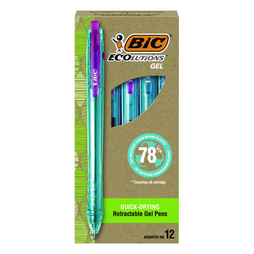 Picture of Ecolutions Gel Pen, Retractable, Medium 1 mm, Assorted Ink, Blue Barrel, 12/Pack