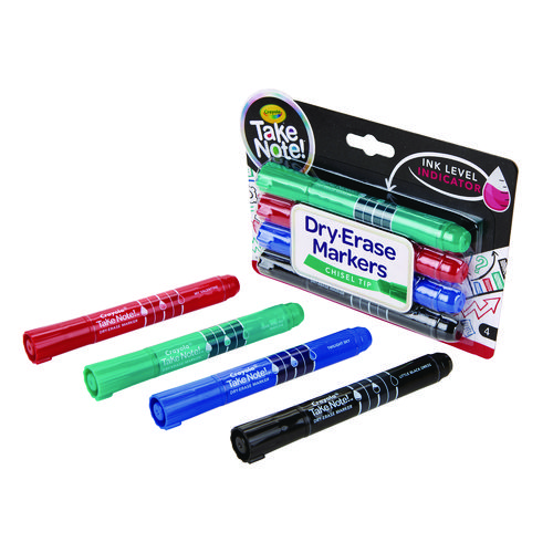 Picture of Take Note Dry Erase Markers, Chisel Tip, Assorted Colors, 4/Set