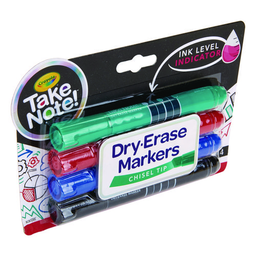 Picture of Take Note Dry Erase Markers, Chisel Tip, Assorted Colors, 4/Set