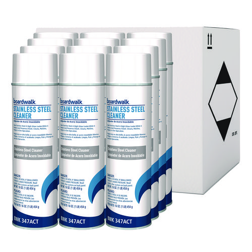 Picture of Stainless Steel Cleaner and Polish, Water-in-Oil Based, Lemon Scent, 18 oz Aerosol Spray, 12/Carton