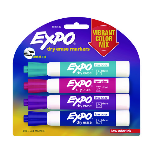 Picture of Low-Odor Dry Erase Marker, Broad Chisel Tip, Assorted Colors, 4/Pack