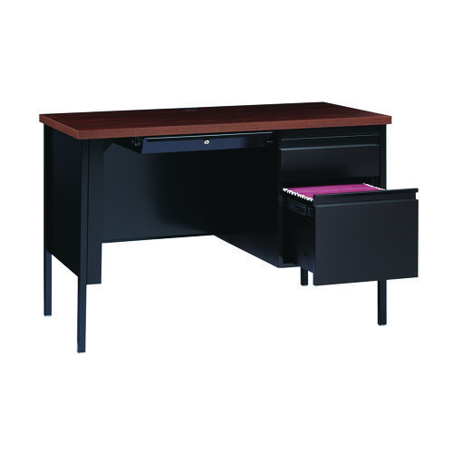 Picture of Single Pedestal Steel Desk, 45" x 24" x 29.5", Mocha/Black, Black Legs