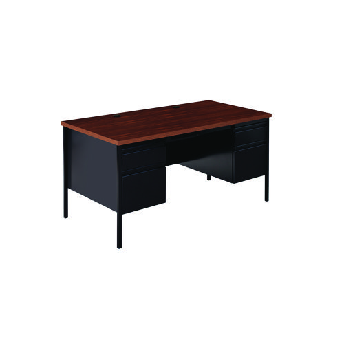 Picture of Double Pedestal Steel Desk, 60" x 30" x 29.5", Mocha/Black, Black Legs