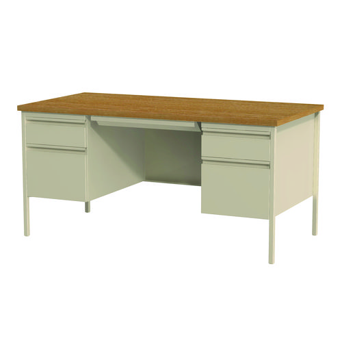 Picture of Double Pedestal Steel Desk, 60" x 30" x 29.5", Cherry/Putty, Putty Legs