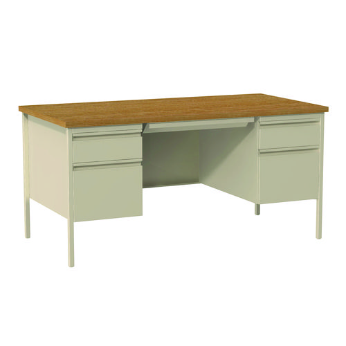 Picture of Double Pedestal Steel Desk, 60" x 30" x 29.5", Cherry/Putty, Putty Legs