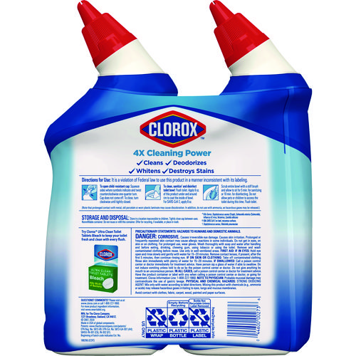 Picture of Disinfecting Toilet Bowl Cleaner with Bleach, Rain Clean Scent, 24 oz Bottle, 2/Pack