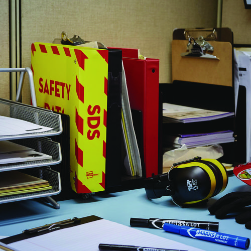 Picture of Heavy-Duty Preprinted Safety Data Sheet Binder, 3 Rings, 3" Capacity, 11 x 8.5, Yellow/Red