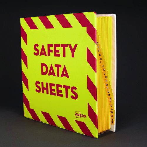 Picture of Heavy-Duty Preprinted Safety Data Sheet Binder, 3 Rings, 3" Capacity, 11 x 8.5, Yellow/Red