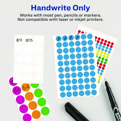 Picture of Handwrite Only Self-Adhesive Removable Round Color-Coding Labels, 0.25" dia, Assorted, 192/Sheet, 4 Sheets/Pack, (5795)