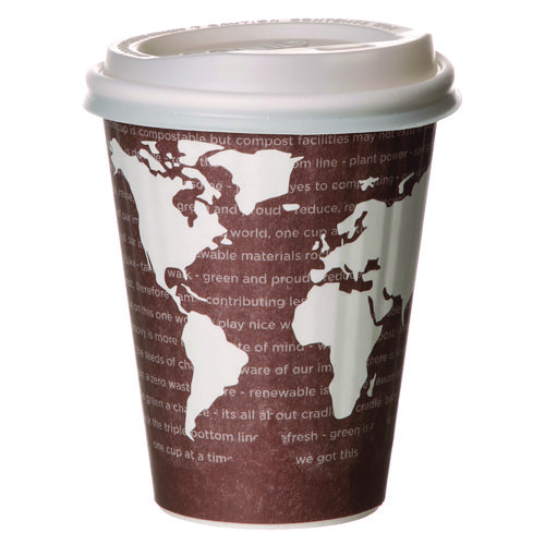 Picture of World Art Renewable and Compostable Insulated Hot Cups, 8 oz, Brown/White, 40/Pack, 20 Packs/Carton