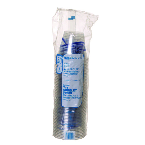 Picture of BlueStripe 25% Recycled Content Cold Cups, 9 oz, Clear/Blue, 50/Pack, 20 Packs/Carton