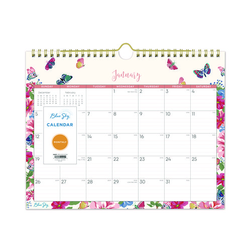 Picture of Fly By Monthly Wall Calendar, Butterflies Artwork, 11" x 8.75", Cream/Pink/Blue Sheets, 12-Month (Jan to Dec): 2025